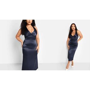 NWT REBDOLLS Satin Halter Criss Cross Back Midi Shift Dress